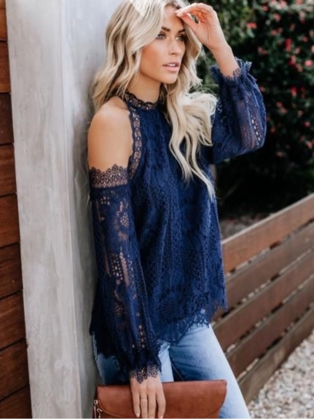 NWOT VICI Dolls Exposed Shoulders Going To The Chapel Lace Blouse BLUE
SMALL